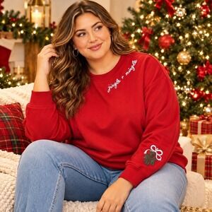 NWT Ava & Viv Red Jingle Mingle Christmas Holiday Sweatshirt 1X Plus Size